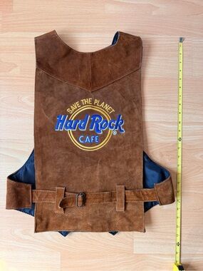 Vintage Hard Rock Cafe Save The Planet Brown Suede Leather Vest Women’s XL